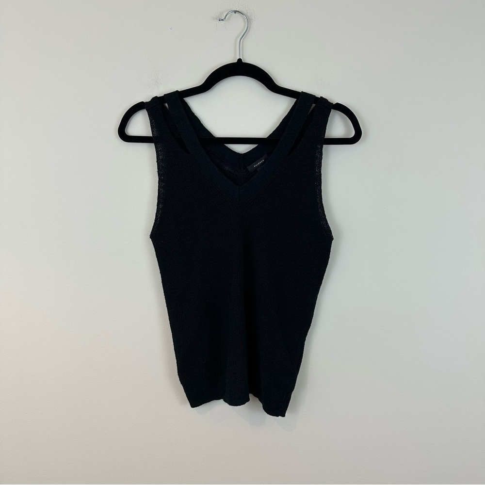 Halogen Black V-Neck Knit Strappy Tank Top Size Medium Women's